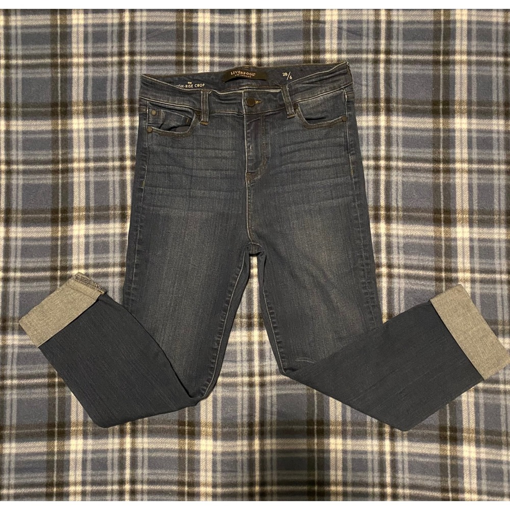 Liverpool Los Angeles High Rise Crop Jeans Doheny Dark Blue Stretch‎ Size 28/6